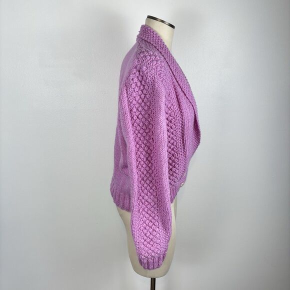 VTG 80s Hand Knit Double Breasted Shawl Collar Pink Cardigan Sweater - Picture 6 of 6